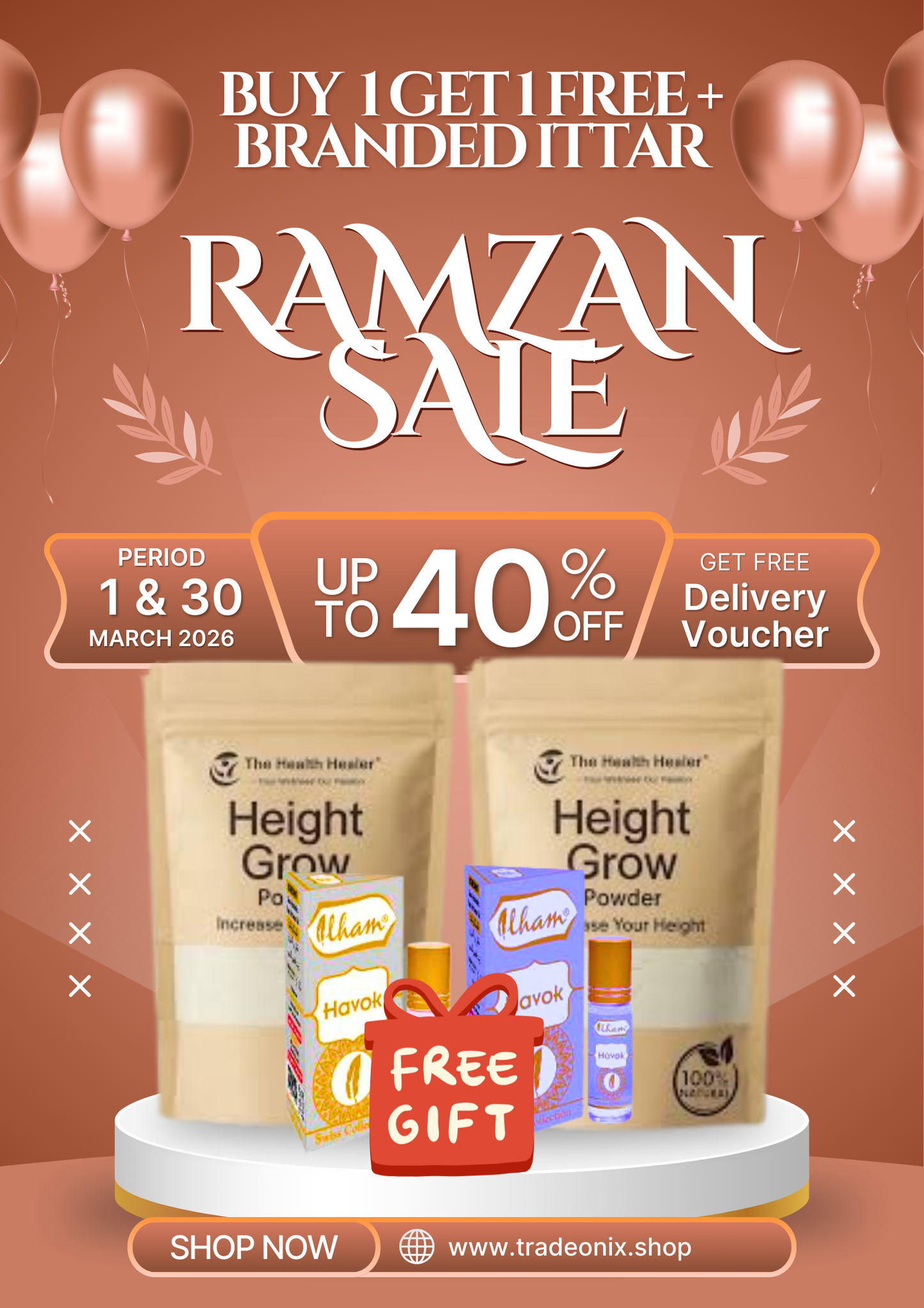 Height Grow Powder - BUY 1 GET 2 FREE - With Free Branded Ittar Gift