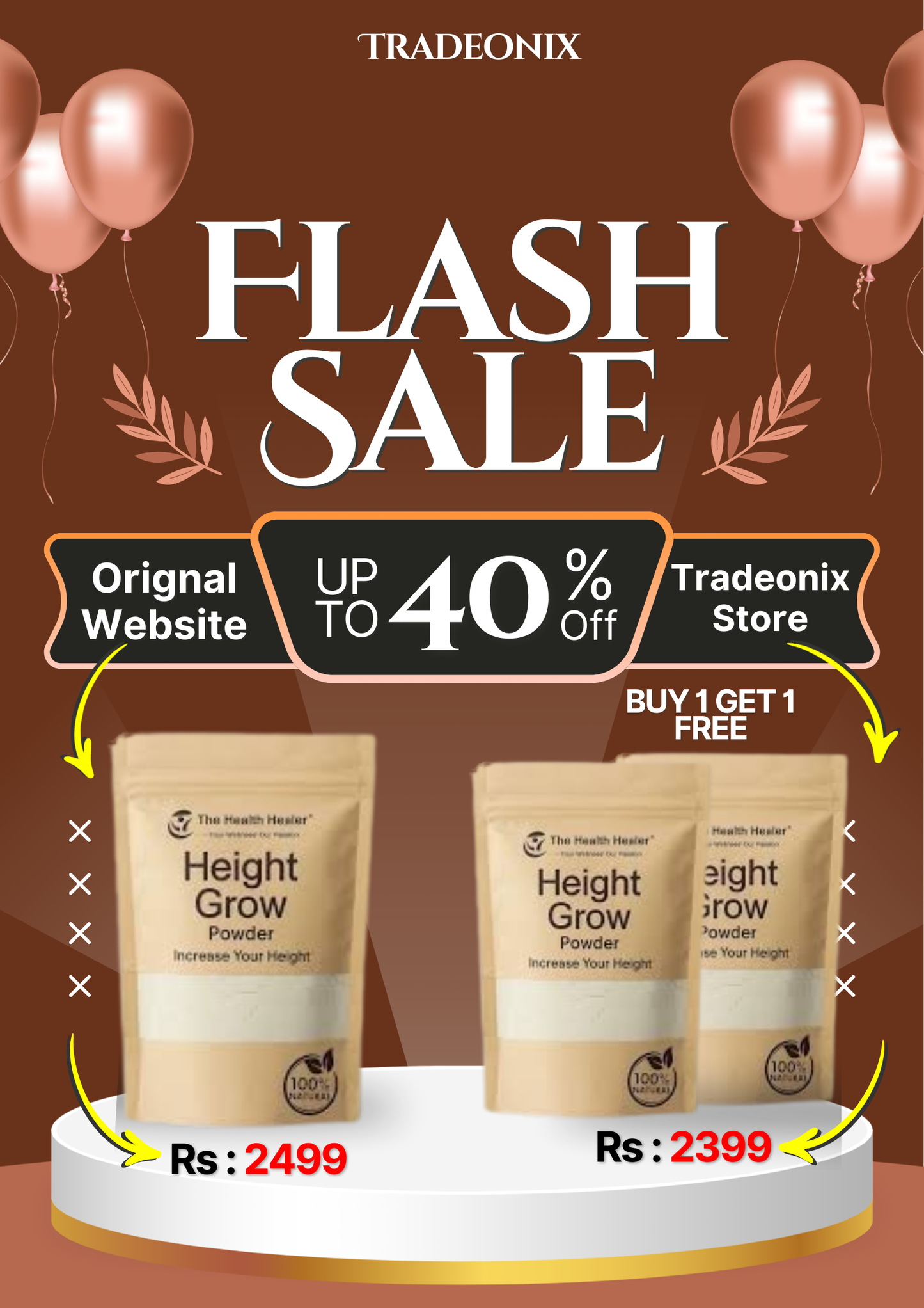 Height Grow Powder - BUY 1 GET 2 FREE - With Free Branded Ittar Gift