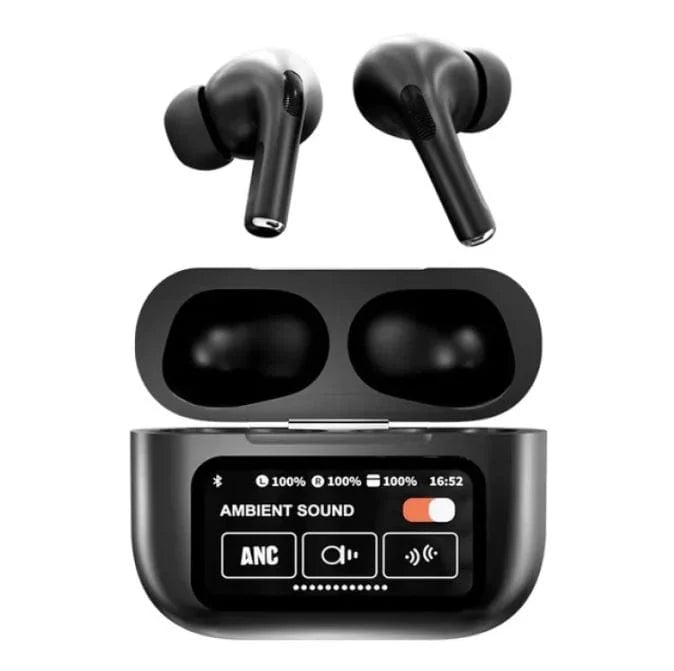 A9 Pro Earbuds With Anc Technology Sleek Matte Black Design Led