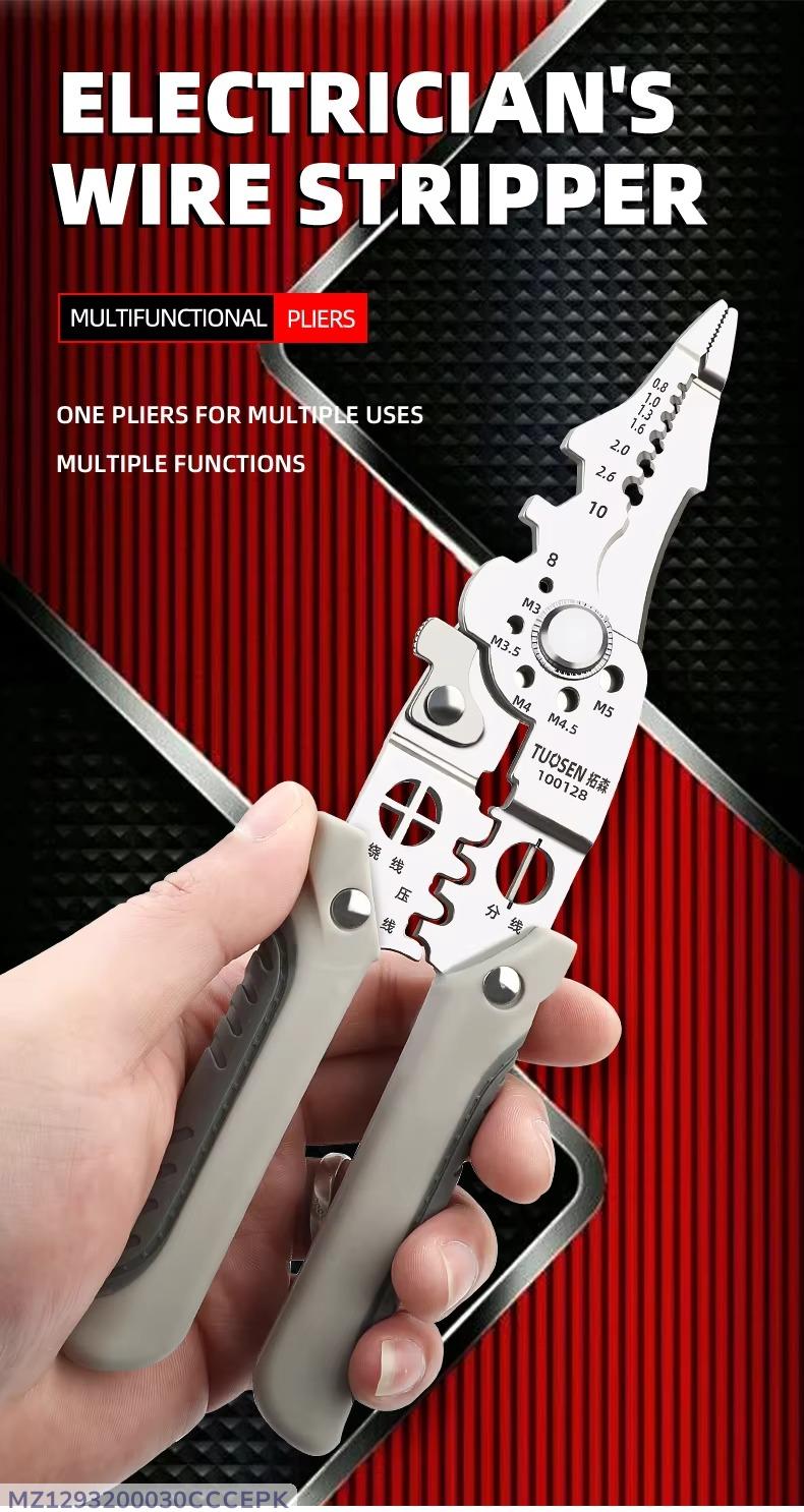 Professional 8-in-1 Multi-Functional Electrician Pliers – Heavy Duty Wire Stripper, Cutter, and Crimping Tool